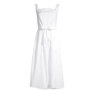 Harshman NEW Agape Belted Square Neck Sleeveless Cotton Midi Dress White  Small